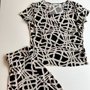 Set of Blouse and Skirt, Short Sleeves, Black and White mixed with Gray, size 1X